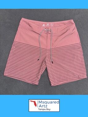 RVCA Board Shorts Mens Size 32 Red Striped Light Crimson Red Surf Swim Trunks